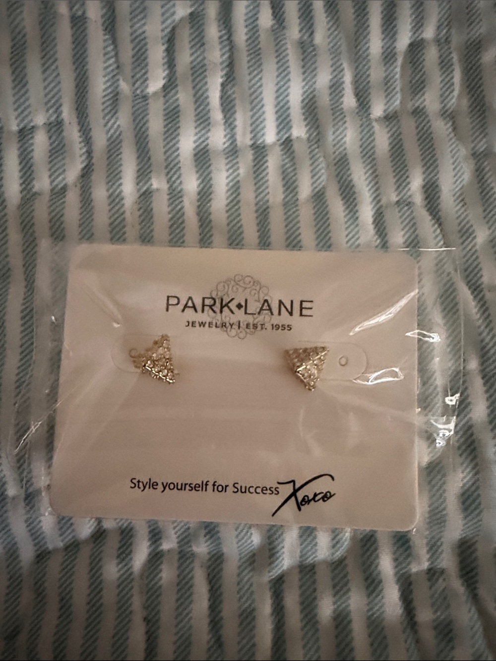 Park Lane Gold-Tone Triangle Crystal Studs‎ - Picture 2 of 2